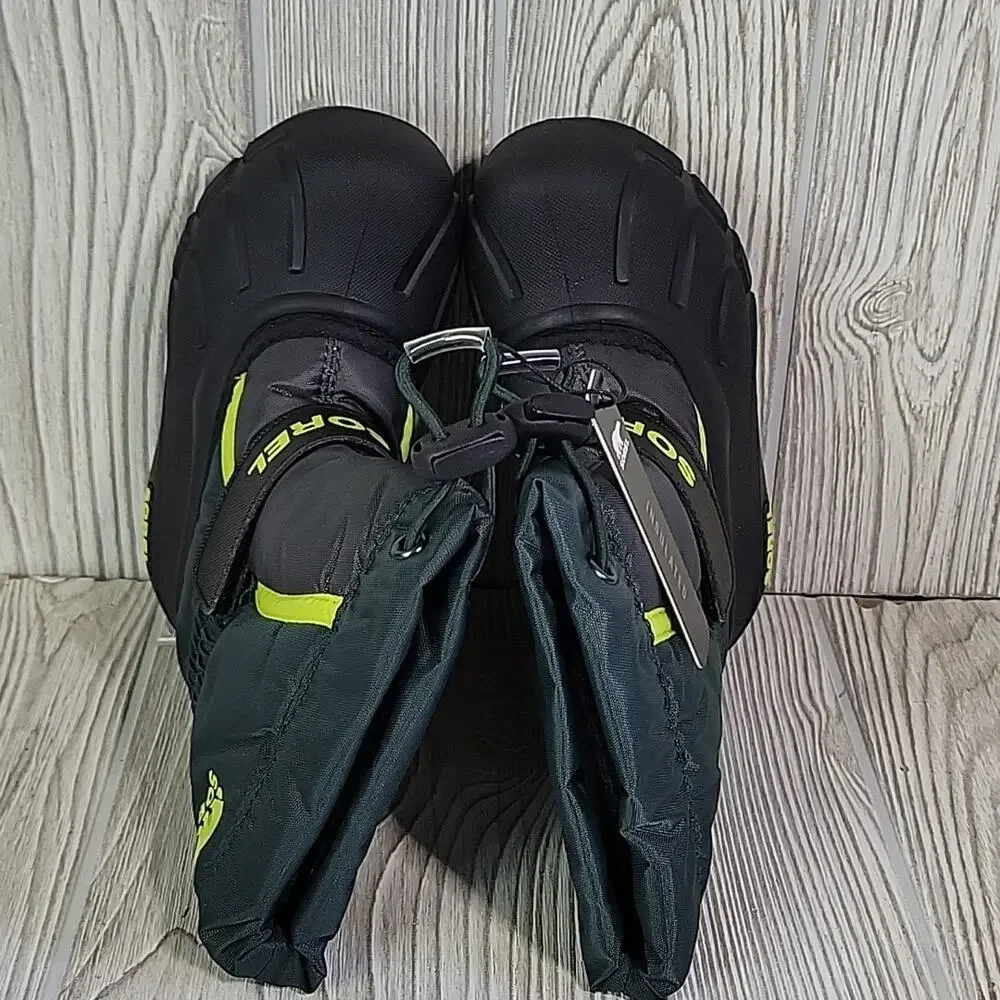Sorel Flurry Toddler Size 9 Black & Green Waterproof Winter Snow Boots NEW